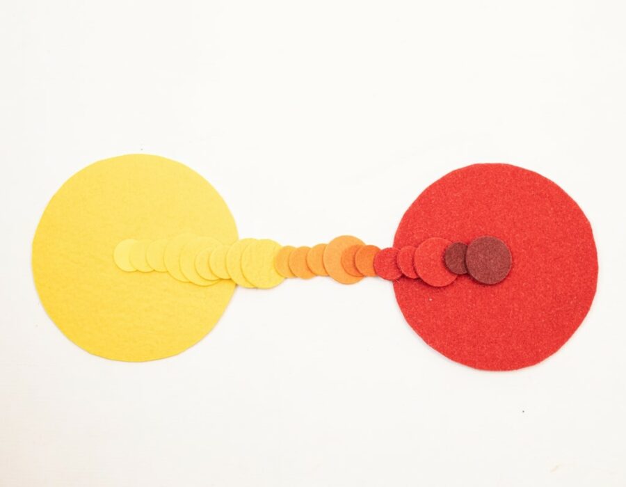 Bollone e bollini in giallo e rosso del gioco in feltro lana 100Colori